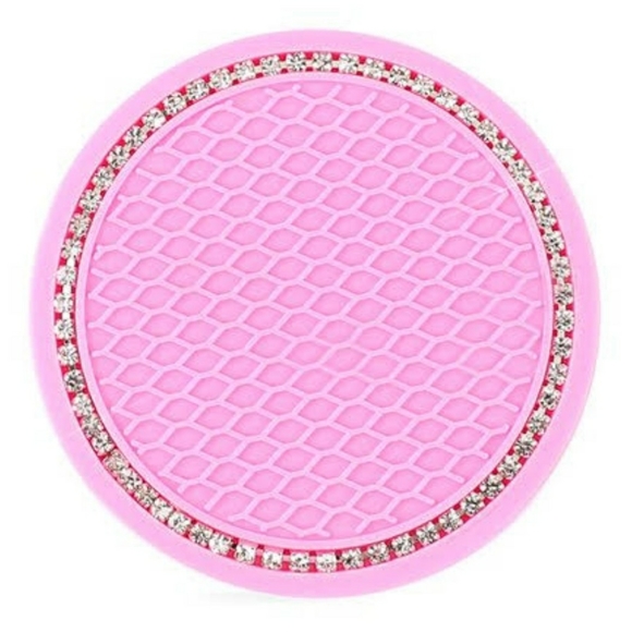 Silicone Car Cup Holder Liner Rhinestone Pink 2 Pc set  2.79" - Picture 1 of 9